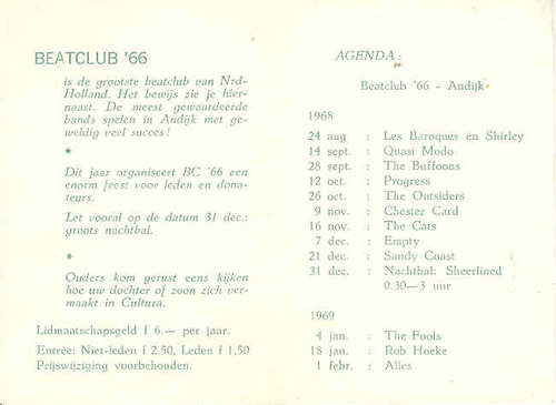 BEATCLUB '66 Cultura Andijk- Agenda 1968
